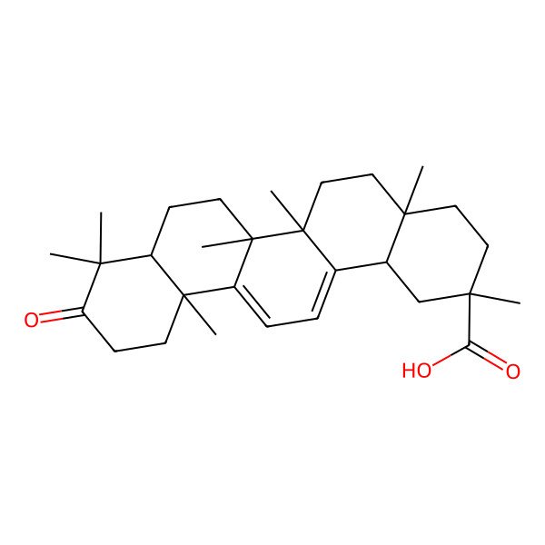 2D Structure of (2S,4aS,6aR,6bS,8aR,12aS,14bR)-2,4a,6a,6b,9,9,12a-heptamethyl-10-oxo-3,4,5,6,7,8,8a,11,12,14b-decahydro-1H-picene-2-carboxylic acid