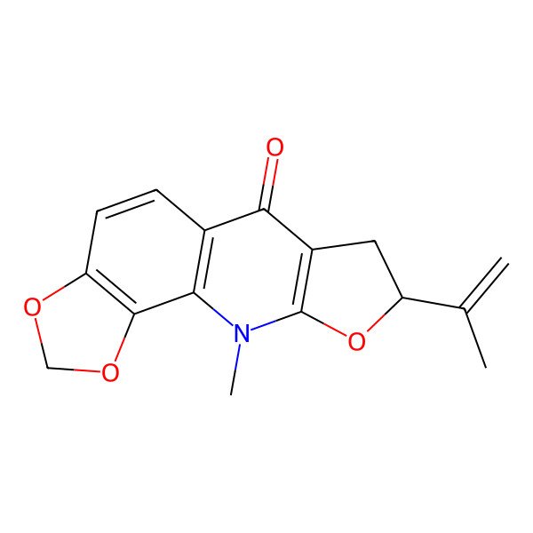 2D Structure of (13R)-16-methyl-13-prop-1-en-2-yl-3,5,14-trioxa-16-azatetracyclo[7.7.0.02,6.011,15]hexadeca-1(9),2(6),7,11(15)-tetraen-10-one