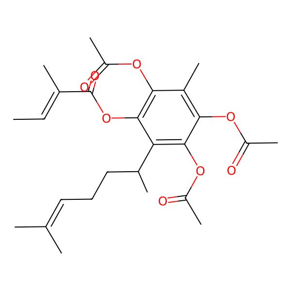 2D Structure of [2,4,5-triacetyloxy-3-methyl-6-[(2R)-6-methylhept-5-en-2-yl]phenyl] (Z)-2-methylbut-2-enoate