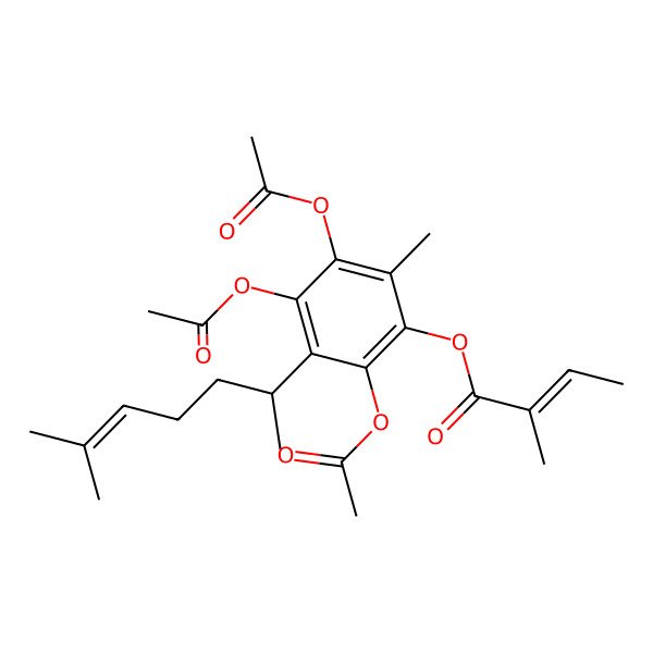 2D Structure of [2,4,5-triacetyloxy-6-methyl-3-[(2R)-6-methylhept-5-en-2-yl]phenyl] (Z)-2-methylbut-2-enoate