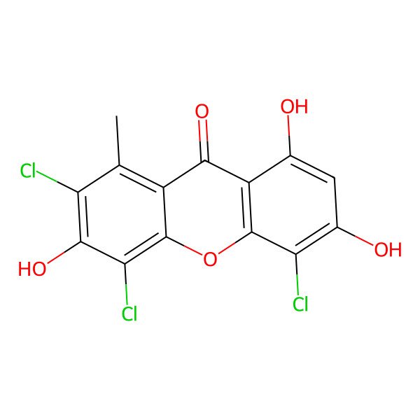 2D Structure of 2,4,5-Trichloro-3,6,8-trihydroxy-1-methylxanthen-9-one