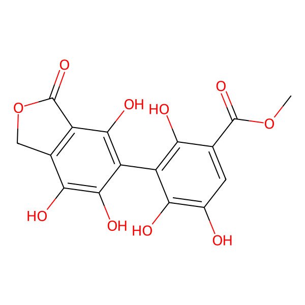 2D Structure of 2,4,5-Trihydroxy-3-(4,6,7-trihydroxy-3-oxo-1,3-dihydroisobenzofuran-5-yl)-benzoic acid methyl ester 2D Structure of 2,4,5-Trihydroxy-3-(4,6,7-trihydroxy-3-oxo-1,3-dihydroisobenzofuran-5-yl)-benzoic acid methyl ester
