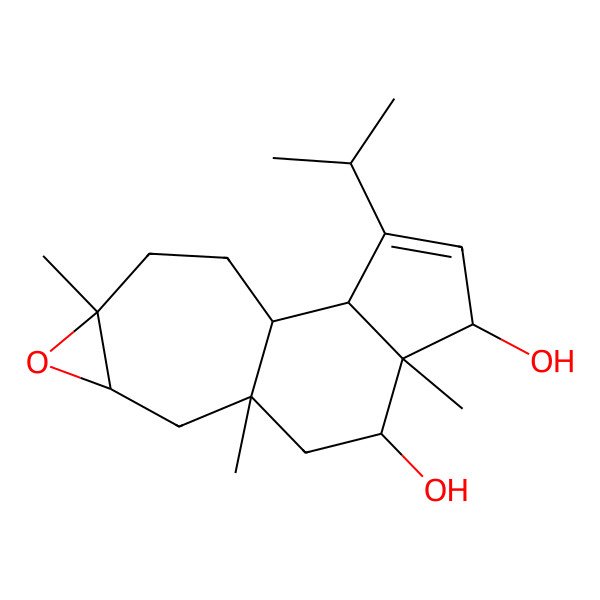 2D Structure of (1R,2S,5S,6R,7S,9S,11R,13S)-6,9,13-trimethyl-3-propan-2-yl-12-oxatetracyclo[7.6.0.02,6.011,13]pentadec-3-ene-5,7-diol