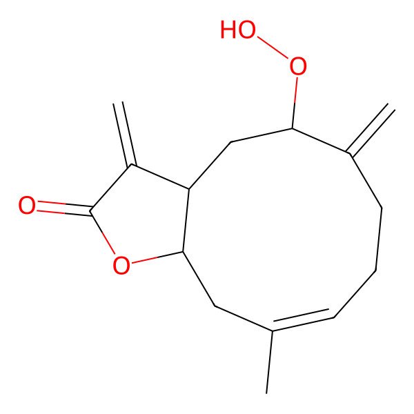 2D Structure of (3aR,5R,9E,11aS)-5-hydroperoxy-10-methyl-3,6-dimethylidene-4,5,7,8,11,11a-hexahydro-3aH-cyclodeca[b]furan-2-one