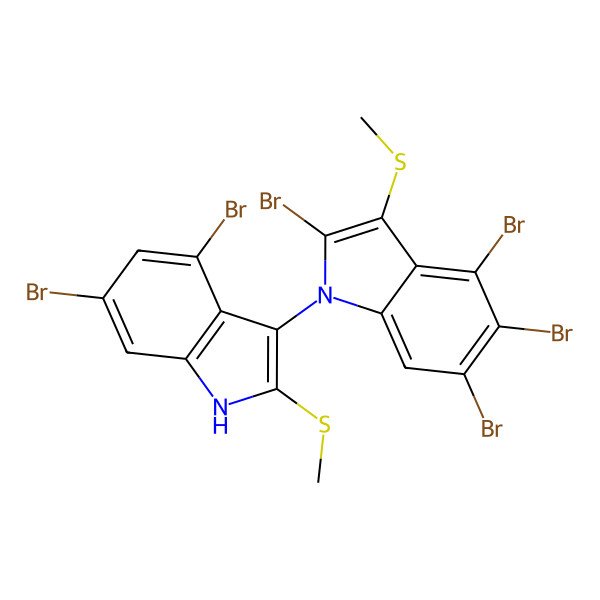 2D Structure of 2,4,5,6-tetrabromo-1-(4,6-dibromo-2-methylsulfanyl-1H-indol-3-yl)-3-methylsulfanylindole