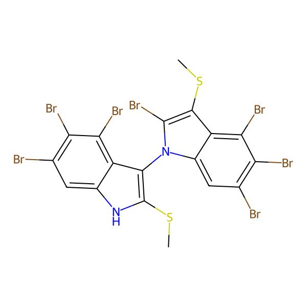 2D Structure of 2,4,5,6-tetrabromo-3-methylsulfanyl-1-(4,5,6-tribromo-2-methylsulfanyl-1H-indol-3-yl)indole