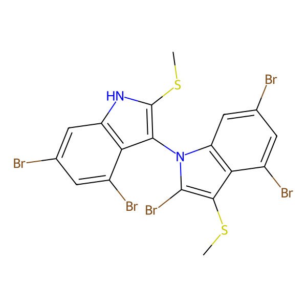 2D Structure of 2,4,6-tribromo-1-(4,6-dibromo-2-methylsulfanyl-1H-indol-3-yl)-3-methylsulfanylindole