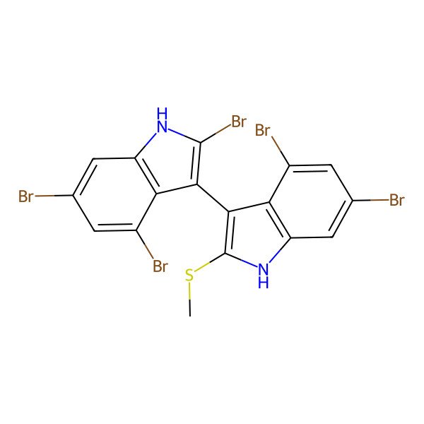2D Structure of 2,4,6-tribromo-3-(4,6-dibromo-2-methylsulfanyl-1H-indol-3-yl)-1H-indole