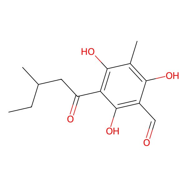 2D Structure of 2,4,6-trihydroxy-3-methyl-5-[(3S)-3-methylpentanoyl]benzaldehyde