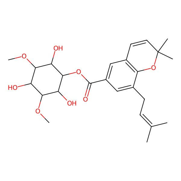 2D Structure of (2,4,6-Trihydroxy-3,5-dimethoxycyclohexyl) 2,2-dimethyl-8-(3-methylbut-2-enyl)chromene-6-carboxylate