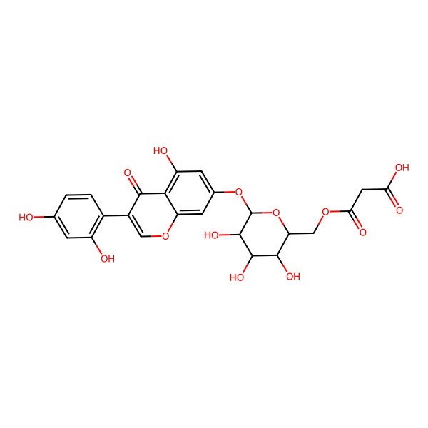 2D Structure of 3-[[(2S,3S,4S,5R,6S)-6-[3-(2,4-dihydroxyphenyl)-5-hydroxy-4-oxochromen-7-yl]oxy-3,4,5-trihydroxyoxan-2-yl]methoxy]-3-oxopropanoic acid