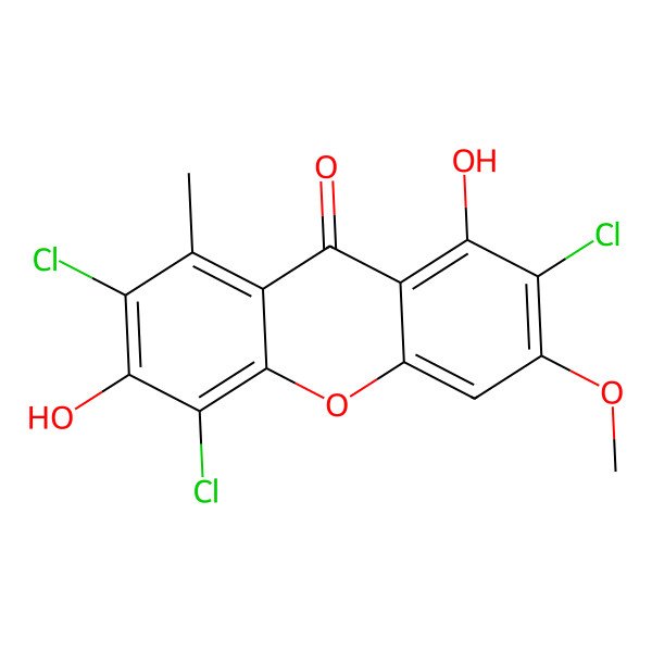 2D Structure of 2,4,7-Trichloro-3,8-dihydroxy-6-methoxy-1-methylxanthen-9-one