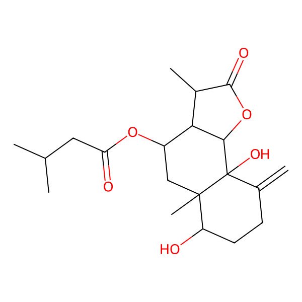 2D Structure of (6,9a-Dihydroxy-3,5a-dimethyl-9-methylidene-2-oxo-3,3a,4,5,6,7,8,9b-octahydrobenzo[g][1]benzofuran-4-yl) 3-methylbutanoate