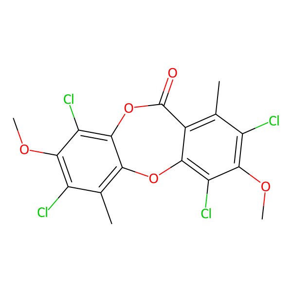 2D Structure of 2,4,7,9-Tetrachloro-3,8-dimethoxy-1,6-dimethyl-11H-dibenzo[b,E][1,4]dioxepin-11-one