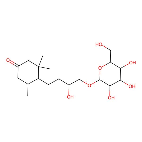 2D Structure of 4-[3-Hydroxy-4-[3,4,5-trihydroxy-6-(hydroxymethyl)oxan-2-yl]oxybutyl]-3,3,5-trimethylcyclohexan-1-one