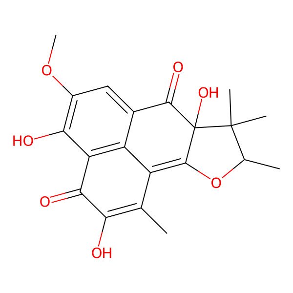 2D Structure of 2,4,7a-trihydroxy-5-methoxy-1,8,8,9-tetramethyl-9H-phenaleno[3,2-b]furan-3,7-dione