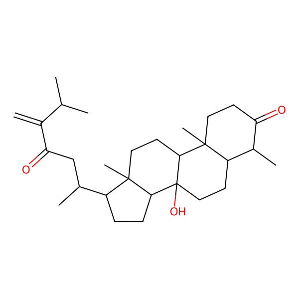 2D Structure of (4S,5R,8R,9R,10S,13R,14R,17R)-8-hydroxy-4,10,13-trimethyl-17-[(2R)-6-methyl-5-methylidene-4-oxoheptan-2-yl]-2,4,5,6,7,9,11,12,14,15,16,17-dodecahydro-1H-cyclopenta[a]phenanthren-3-one