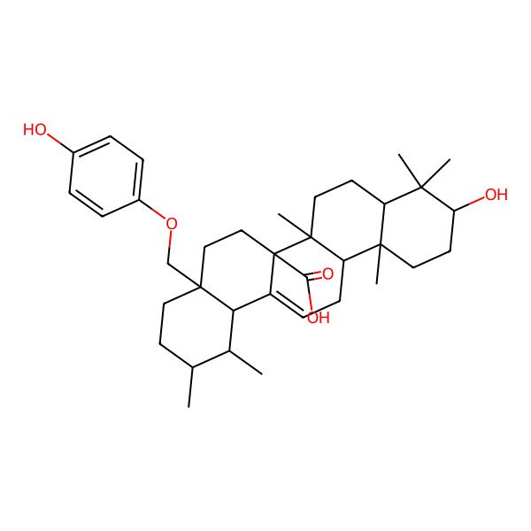 2D Structure of 10-hydroxy-4a-[(4-hydroxyphenoxy)methyl]-1,2,6b,9,9,12a-hexamethyl-2,3,4,5,6,6a,7,8,8a,10,11,12,13,14b-tetradecahydro-1H-picene-6a-carboxylic acid