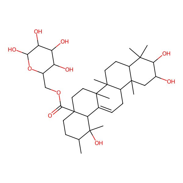 2D Structure of (3,4,5,6-Tetrahydroxyoxan-2-yl)methyl 1,10,11-trihydroxy-1,2,6a,6b,9,9,12a-heptamethyl-2,3,4,5,6,6a,7,8,8a,10,11,12,13,14b-tetradecahydropicene-4a-carboxylate