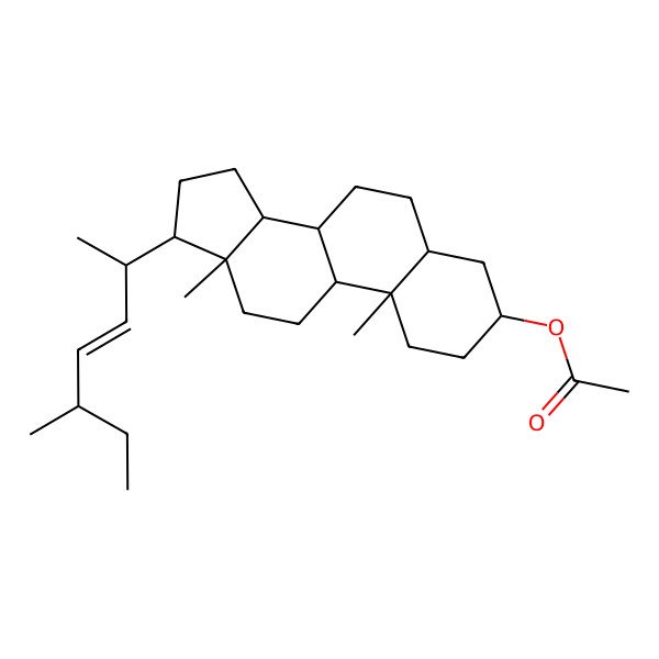 2D Structure of [(3S,5S,8R,9S,10S,13R,14S,17R)-10,13-dimethyl-17-[(2R,5R)-5-methylhept-3-en-2-yl]-2,3,4,5,6,7,8,9,11,12,14,15,16,17-tetradecahydro-1H-cyclopenta[a]phenanthren-3-yl] acetate