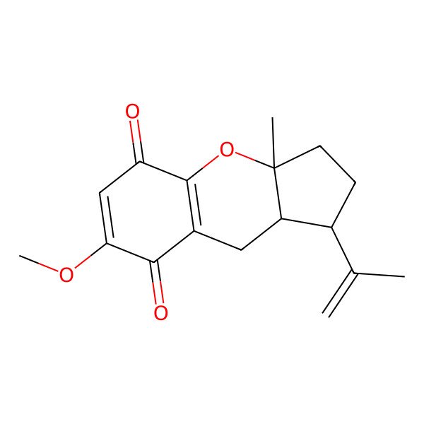 2D Structure of (1R,3aR,9aS)-7-methoxy-3a-methyl-1-prop-1-en-2-yl-2,3,9,9a-tetrahydro-1H-cyclopenta[b]chromene-5,8-dione
