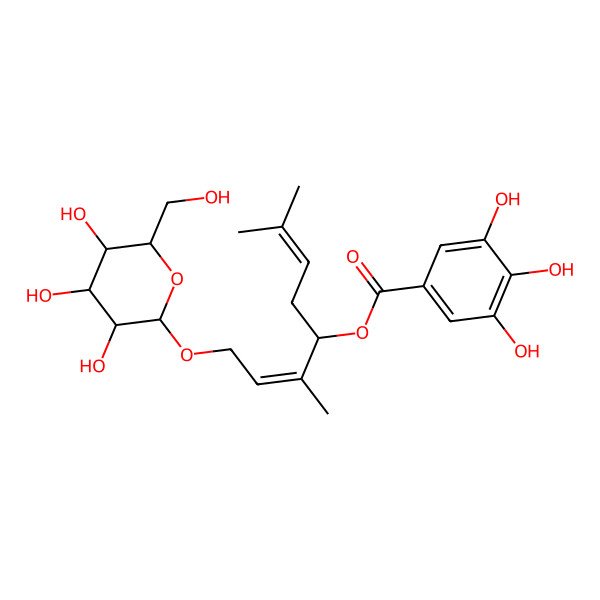 2D Structure of [(2E,4S)-3,7-dimethyl-1-[(2R,3R,4S,5S,6R)-3,4,5-trihydroxy-6-(hydroxymethyl)oxan-2-yl]oxyocta-2,6-dien-4-yl] 3,4,5-trihydroxybenzoate