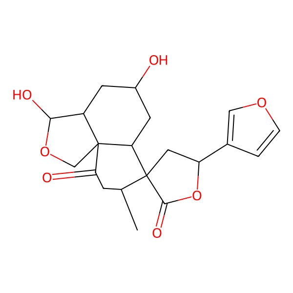 2D Structure of 5'-(furan-3-yl)-3,5-dihydroxy-8-methylspiro[3,3a,4,5,6,6a,8,9-octahydro-1H-benzo[d][2]benzofuran-7,3'-oxolane]-2',10-dione