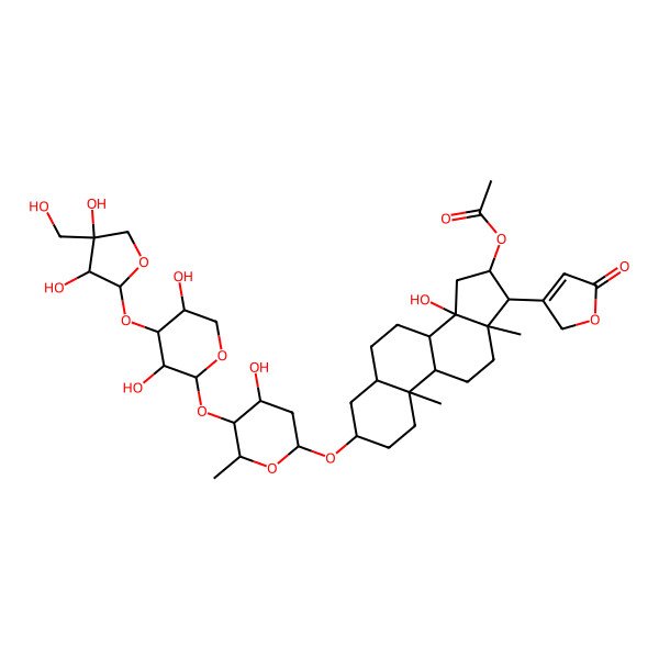 2D Structure of [3-[5-[4-[3,4-dihydroxy-4-(hydroxymethyl)oxolan-2-yl]oxy-3,5-dihydroxyoxan-2-yl]oxy-4-hydroxy-6-methyloxan-2-yl]oxy-14-hydroxy-10,13-dimethyl-17-(5-oxo-2H-furan-3-yl)-1,2,3,4,5,6,7,8,9,11,12,15,16,17-tetradecahydrocyclopenta[a]phenanthren-16-yl] acetate