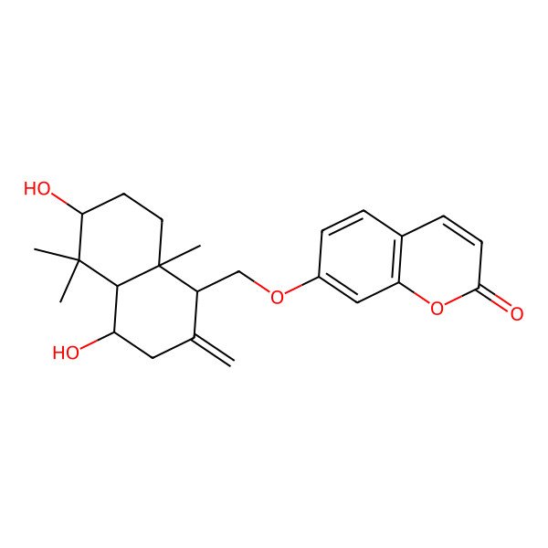 2D Structure of 7-[(4,6-dihydroxy-5,5,8a-trimethyl-2-methylidene-3,4,4a,6,7,8-hexahydro-1H-naphthalen-1-yl)methoxy]chromen-2-one