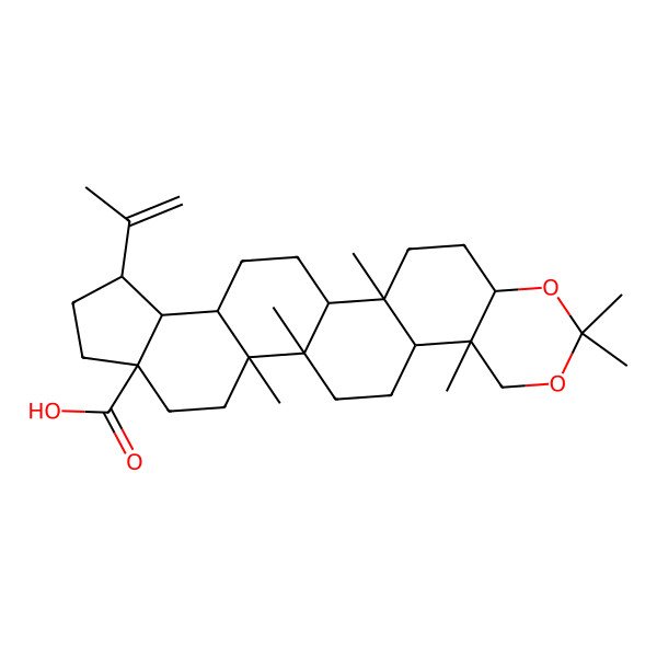 2D Structure of (2R,5R,10R,14R,15R,18S,21R)-2,7,7,10,14,15-hexamethyl-21-prop-1-en-2-yl-6,8-dioxahexacyclo[12.11.0.02,11.05,10.015,23.018,22]pentacosane-18-carboxylic acid