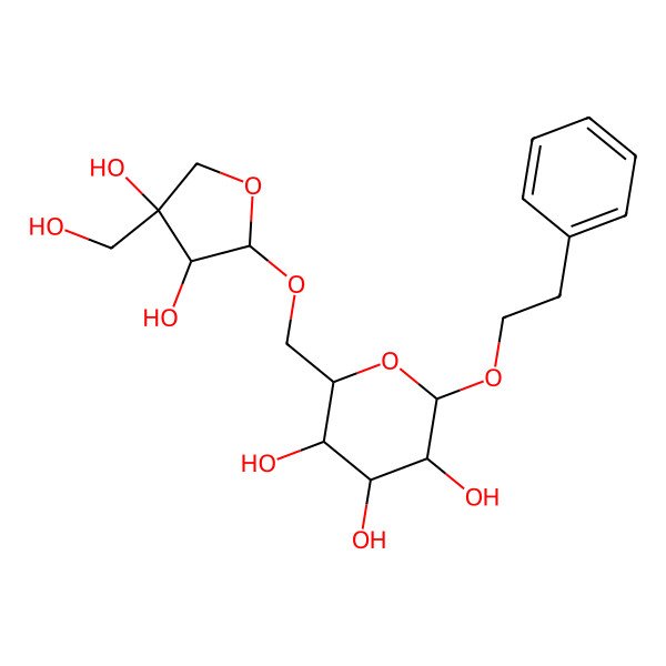 2D Structure of (2R,3S,4S,5R,6R)-2-[[(2S,3S,4S)-3,4-dihydroxy-4-(hydroxymethyl)oxolan-2-yl]oxymethyl]-6-(2-phenylethoxy)oxane-3,4,5-triol