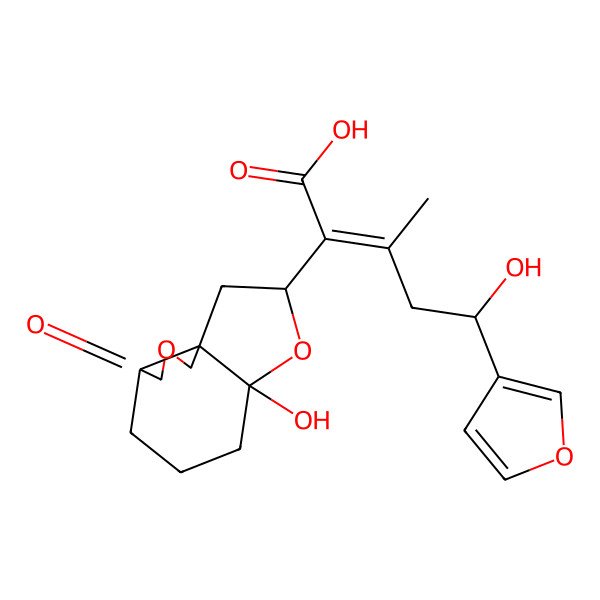 2D Structure of (5S)-2-[(3aS,6aS,8R,9aR)-6a-hydroxy-3-oxo-3a,4,5,6,8,9-hexahydro-1H-furo[3,4-d][1]benzofuran-8-yl]-5-(furan-3-yl)-5-hydroxy-3-methylpent-2-enoic acid