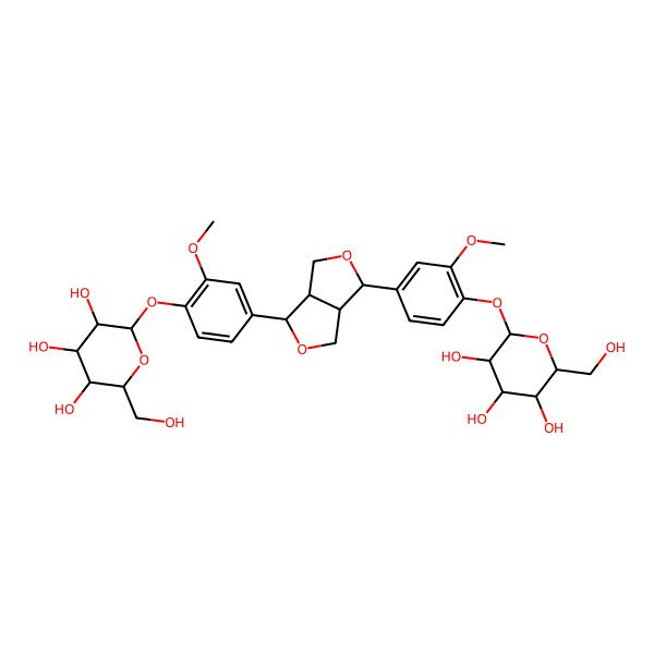2D Structure of (2S,3R,4S,5R,6R)-2-[4-[(3S,3aR,6S,6aR)-6-[3-methoxy-4-[(2S,3R,4S,5R,6R)-3,4,5-trihydroxy-6-(hydroxymethyl)oxan-2-yl]oxyphenyl]-1,3,3a,4,6,6a-hexahydrofuro[3,4-c]furan-3-yl]-2-methoxyphenoxy]-6-(hydroxymethyl)oxane-3,4,5-triol