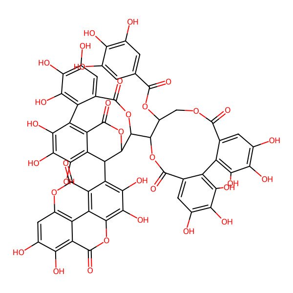 2D Structure of [(10R,11R)-10-[(14R,15S,19R)-2,3,4,7,8,9-hexahydroxy-12,17-dioxo-19-(6,7,12,13-tetrahydroxy-3,10-dioxo-2,9-dioxatetracyclo[6.6.2.04,16.011,15]hexadeca-1(15),4(16),5,7,11,13-hexaen-5-yl)-13,16-dioxatetracyclo[13.3.1.05,18.06,11]nonadeca-1,3,5(18),6,8,10-hexaen-14-yl]-3,4,5,17,18,19-hexahydroxy-8,14-dioxo-9,13-dioxatricyclo[13.4.0.02,7]nonadeca-1(19),2,4,6,15,17-hexaen-11-yl] 3,4,5-trihydroxybenzoate