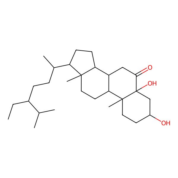 2D Structure of (5R,9S,10R,13R,14S,17R)-17-[(2R)-5-ethyl-6-methylheptan-2-yl]-3,5-dihydroxy-10,13-dimethyl-2,3,4,7,8,9,11,12,14,15,16,17-dodecahydro-1H-cyclopenta[a]phenanthren-6-one