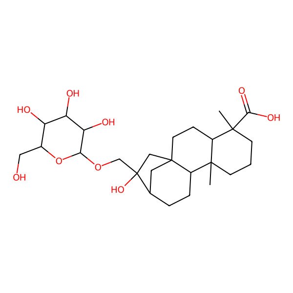 2D Structure of (1S,4S,5R,9S,10R,13R,14R)-14-hydroxy-5,9-dimethyl-14-[[(2R,3R,4S,5S,6R)-3,4,5-trihydroxy-6-(hydroxymethyl)oxan-2-yl]oxymethyl]tetracyclo[11.2.1.01,10.04,9]hexadecane-5-carboxylic acid