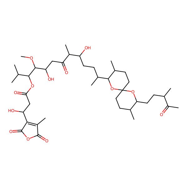 2D Structure of [(3R,4R,5S,8S,9S,12R)-12-[(2S,3S,6R,8S,9R)-3,9-dimethyl-8-[(3S)-3-methyl-4-oxopentyl]-1,7-dioxaspiro[5.5]undecan-2-yl]-5,9-dihydroxy-4-methoxy-2,8-dimethyl-7-oxotridecan-3-yl] (3R)-3-hydroxy-3-(4-methyl-2,5-dioxofuran-3-yl)propanoate