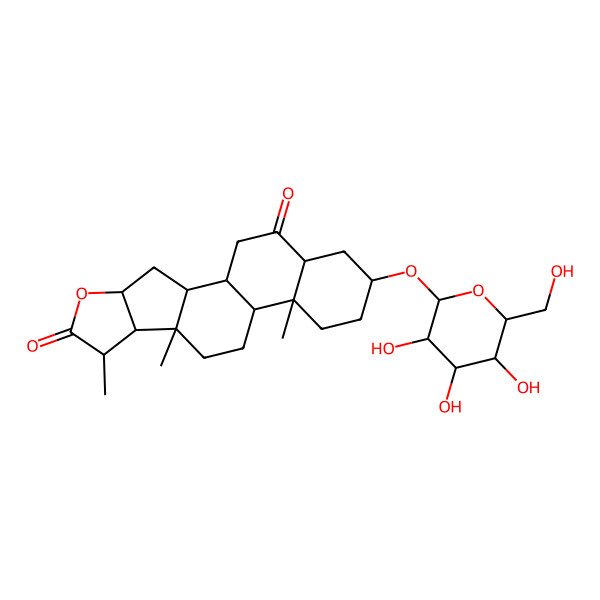 2D Structure of (1R,2S,4S,7S,8R,9S,12S,13R,16S,18S)-7,9,13-trimethyl-16-[(2R,3R,4S,5S,6R)-3,4,5-trihydroxy-6-(hydroxymethyl)oxan-2-yl]oxy-5-oxapentacyclo[10.8.0.02,9.04,8.013,18]icosane-6,19-dione