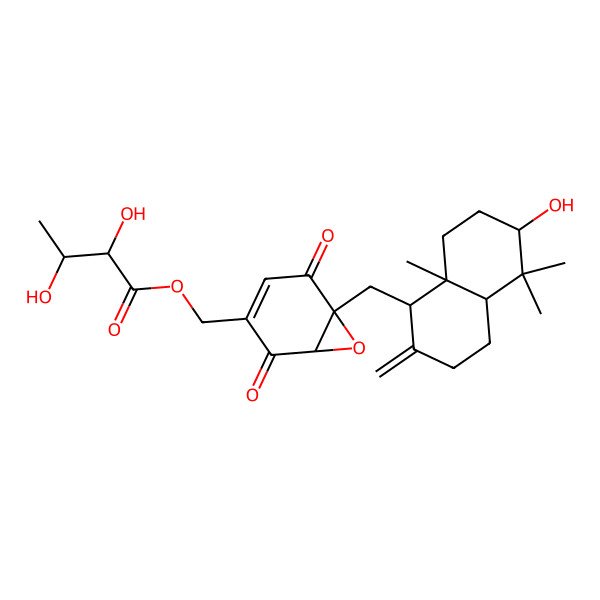 2D Structure of [6-[(6-hydroxy-5,5,8a-trimethyl-2-methylidene-3,4,4a,6,7,8-hexahydro-1H-naphthalen-1-yl)methyl]-2,5-dioxo-7-oxabicyclo[4.1.0]hept-3-en-3-yl]methyl 2,3-dihydroxybutanoate