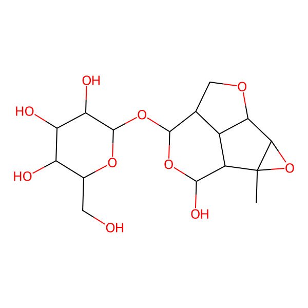 2D Structure of (2R,3S,4S,5R,6S)-2-(hydroxymethyl)-6-[[(1S,2S,4R,5R,8R,9S,11R,12R)-11-hydroxy-2-methyl-3,6,10-trioxatetracyclo[6.3.1.02,4.05,12]dodecan-9-yl]oxy]oxane-3,4,5-triol