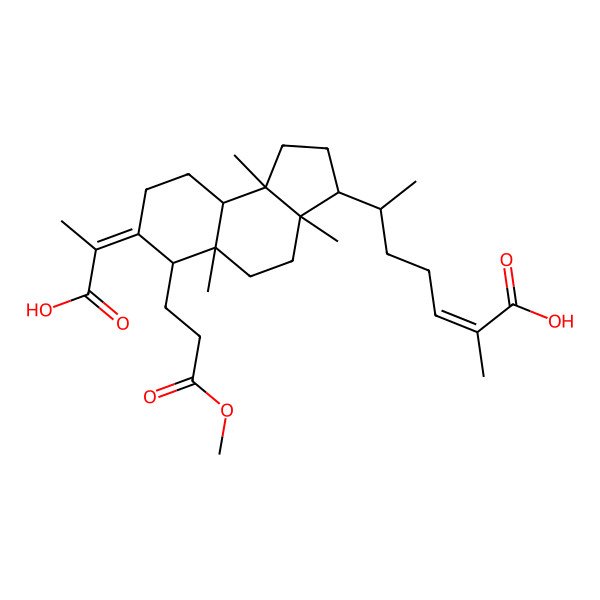 2D Structure of (24E)-3,4-seco-cucurbita-4,24-diene-26,29-dioic acid-3-methyl ester