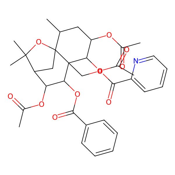 2D Structure of (4,5,8-Triacetyloxy-7-benzoyloxy-2,10,10-trimethyl-11-oxatricyclo[7.2.1.01,6]dodecan-6-yl)methyl pyridine-2-carboxylate