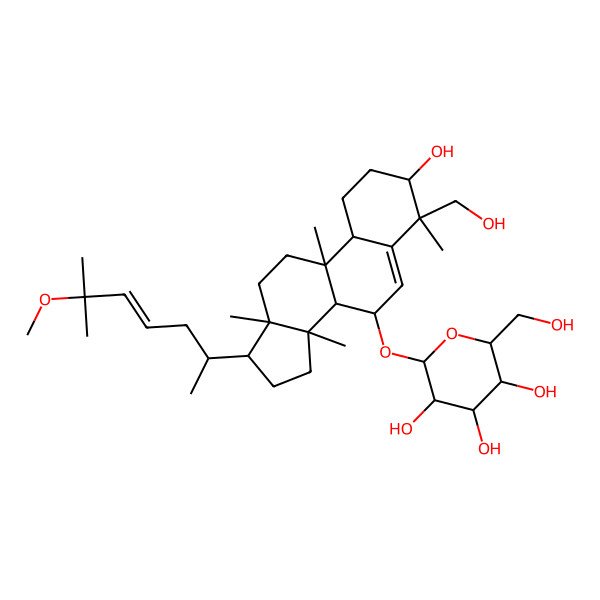 2D Structure of 2-[[3-hydroxy-4-(hydroxymethyl)-17-(6-methoxy-6-methylhept-4-en-2-yl)-4,9,13,14-tetramethyl-2,3,7,8,10,11,12,15,16,17-decahydro-1H-cyclopenta[a]phenanthren-7-yl]oxy]-6-(hydroxymethyl)oxane-3,4,5-triol
