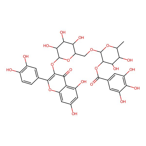 2D Structure of [(2R,3R,4R,5R,6S)-2-[[(2R,3S,4S,5R,6S)-6-[2-(3,4-dihydroxyphenyl)-5,7-dihydroxy-4-oxochromen-3-yl]oxy-3,4,5-trihydroxyoxan-2-yl]methoxy]-4,5-dihydroxy-6-methyloxan-3-yl] 3,4,5-trihydroxybenzoate