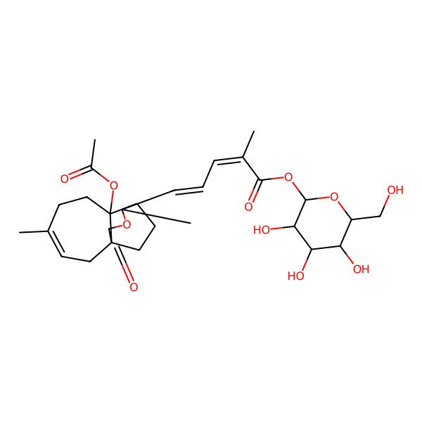 2D Structure of [3,4,5-Trihydroxy-6-(hydroxymethyl)oxan-2-yl] 5-(7-acetyloxy-4,9-dimethyl-11-oxo-10-oxatricyclo[6.3.2.01,7]tridec-3-en-9-yl)-2-methylpenta-2,4-dienoate