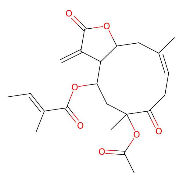 2D Structure of [(3aS,4S,6R,11aR)-6-acetyloxy-6,10-dimethyl-3-methylidene-2,7-dioxo-3a,4,5,8,11,11a-hexahydrocyclodeca[b]furan-4-yl] 2-methylbut-2-enoate