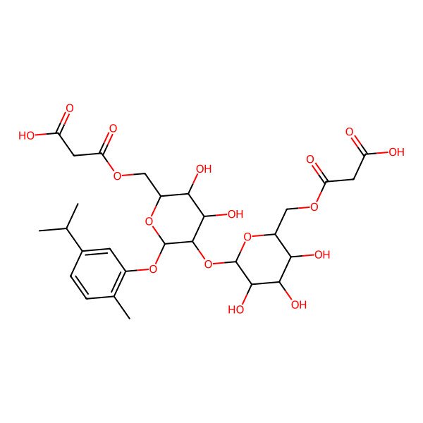 2D Structure of 3-[[(2R,3S,4S,5R,6S)-6-[(2S,3R,4S,5S,6R)-6-[(2-carboxyacetyl)oxymethyl]-4,5-dihydroxy-2-(2-methyl-5-propan-2-ylphenoxy)oxan-3-yl]oxy-3,4,5-trihydroxyoxan-2-yl]methoxy]-3-oxopropanoic acid