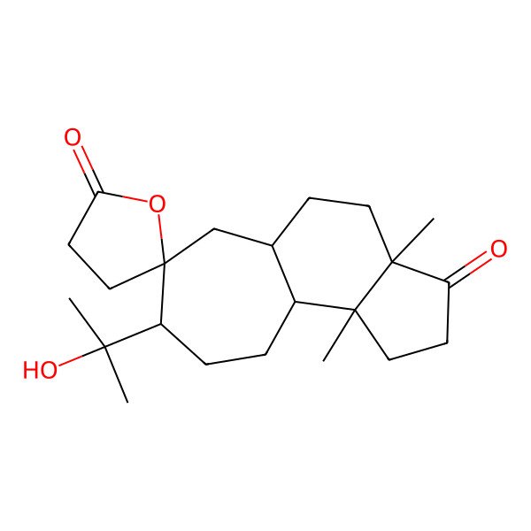 2D Structure of (3aS,5aR,7R,8S,10aR,10bS)-8-(2-hydroxypropan-2-yl)-3a,10b-dimethylspiro[1,2,4,5,5a,6,8,9,10,10a-decahydrocyclohepta[e]indene-7,5'-oxolane]-2',3-dione