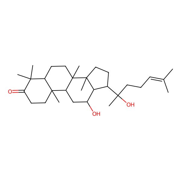 2D Structure of 12-Hydroxy-17-(2-hydroxy-6-methylhept-5-en-2-yl)-4,4,8,10,14-pentamethyl-1,2,5,6,7,9,11,12,13,15,16,17-dodecahydrocyclopenta[a]phenanthren-3-one