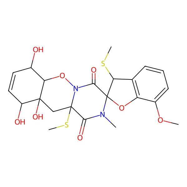 2D Structure of 7',10',10'a-trihydroxy-7-methoxy-2'-methyl-3,11'a-bis(methylsulfanyl)spiro[3H-1-benzofuran-2,3'-6a,7,10,11-tetrahydropyrazino[1,2-b][1,2]benzoxazine]-1',4'-dione